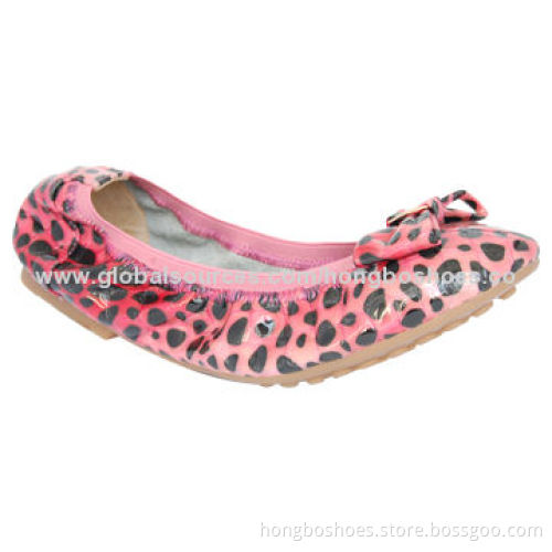 Fashionable Women's Flat Shoe, Leather Women's Bow and Elastic, Comfortable Leather Cushion Insole